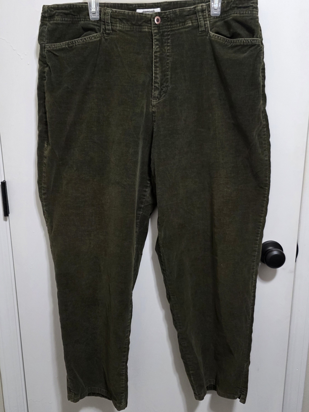 Dressbarn Woman Olive Green Corduroy Pants Straight Leg Plus Size 18W Stretch
